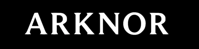 Logo blanc Arknor Rectangulaire sur fond noir.